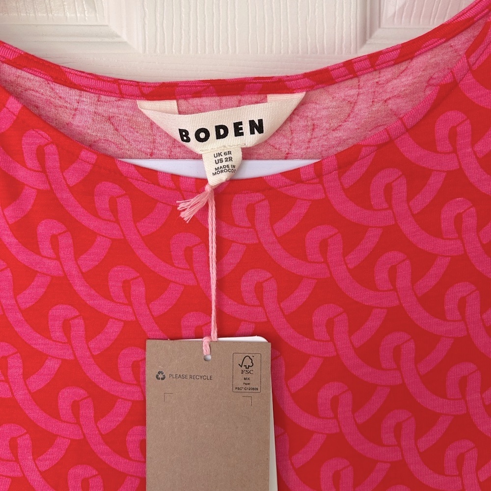 Boden Red Midi Dress Fit and Flare Crew Neck - Picture 2 of 5